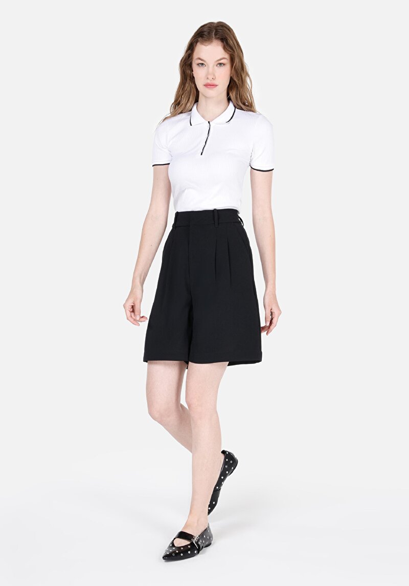 Regular Fit Yüksek Bel Düz Kadın Siyah Şort