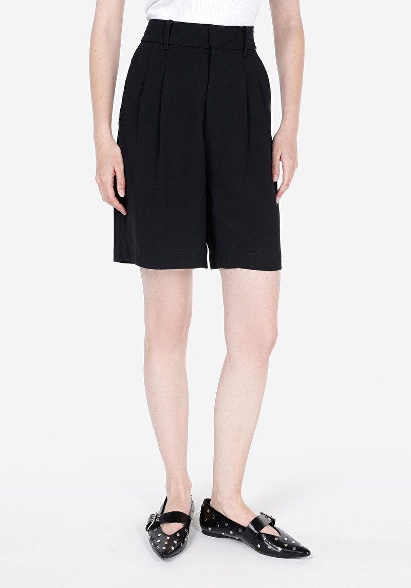 Regular Fit Yüksek Bel Düz Kadın Siyah Şort