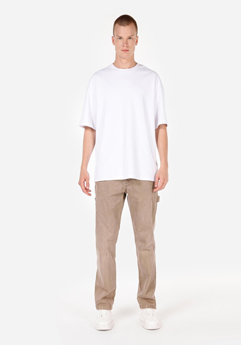 Loose Fit Orta Bel Bol Paça Erkek Gri Pantolon