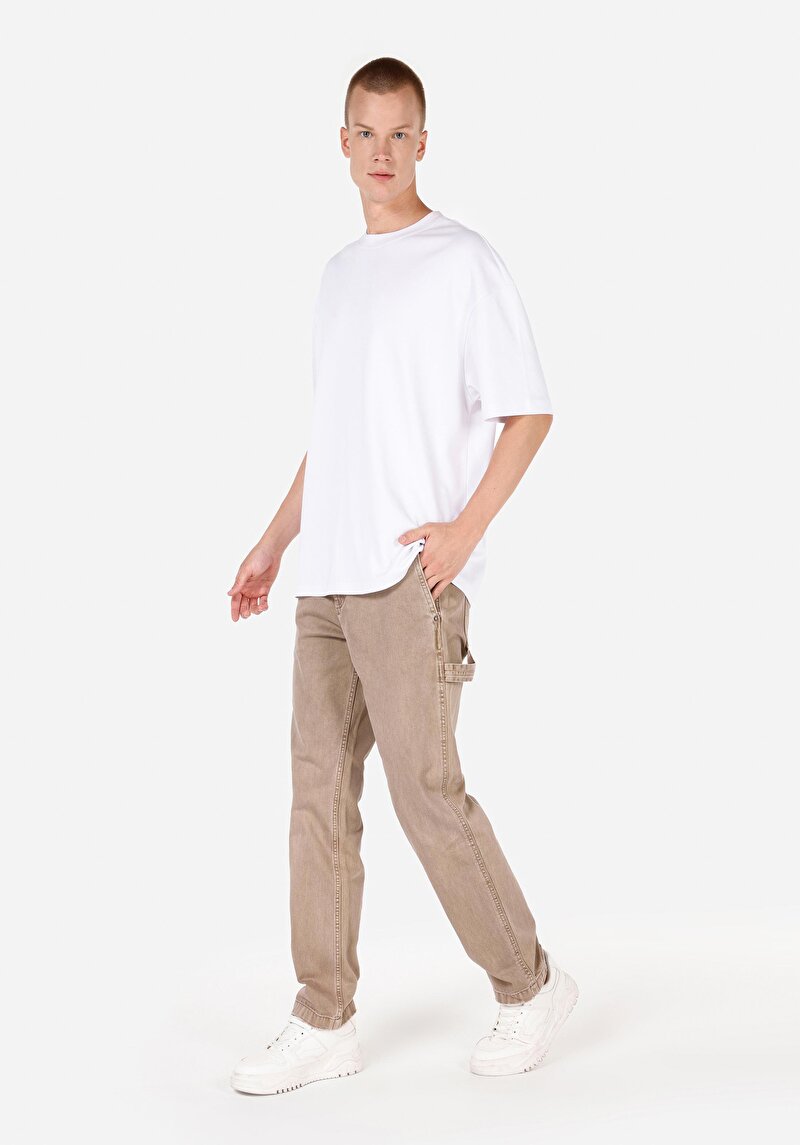 Loose Fit Orta Bel Bol Paça Erkek Gri Pantolon