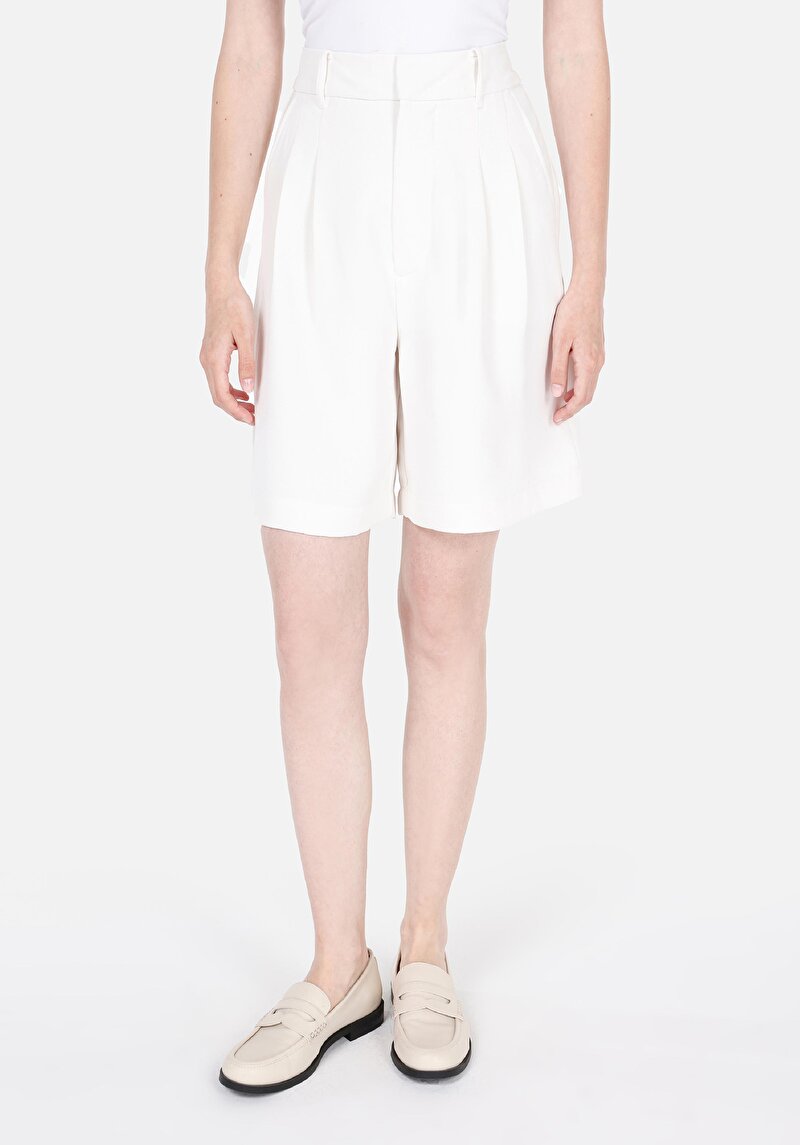 Regular Fit Yüksek Bel Düz Kadın Beyaz Şort