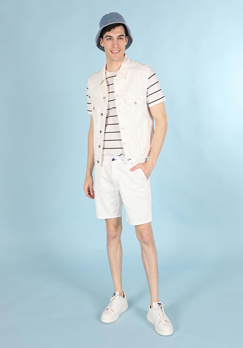 Slim Fit Klasik Yaka Düğmeli Astarsız Erkek Beyaz Yelek