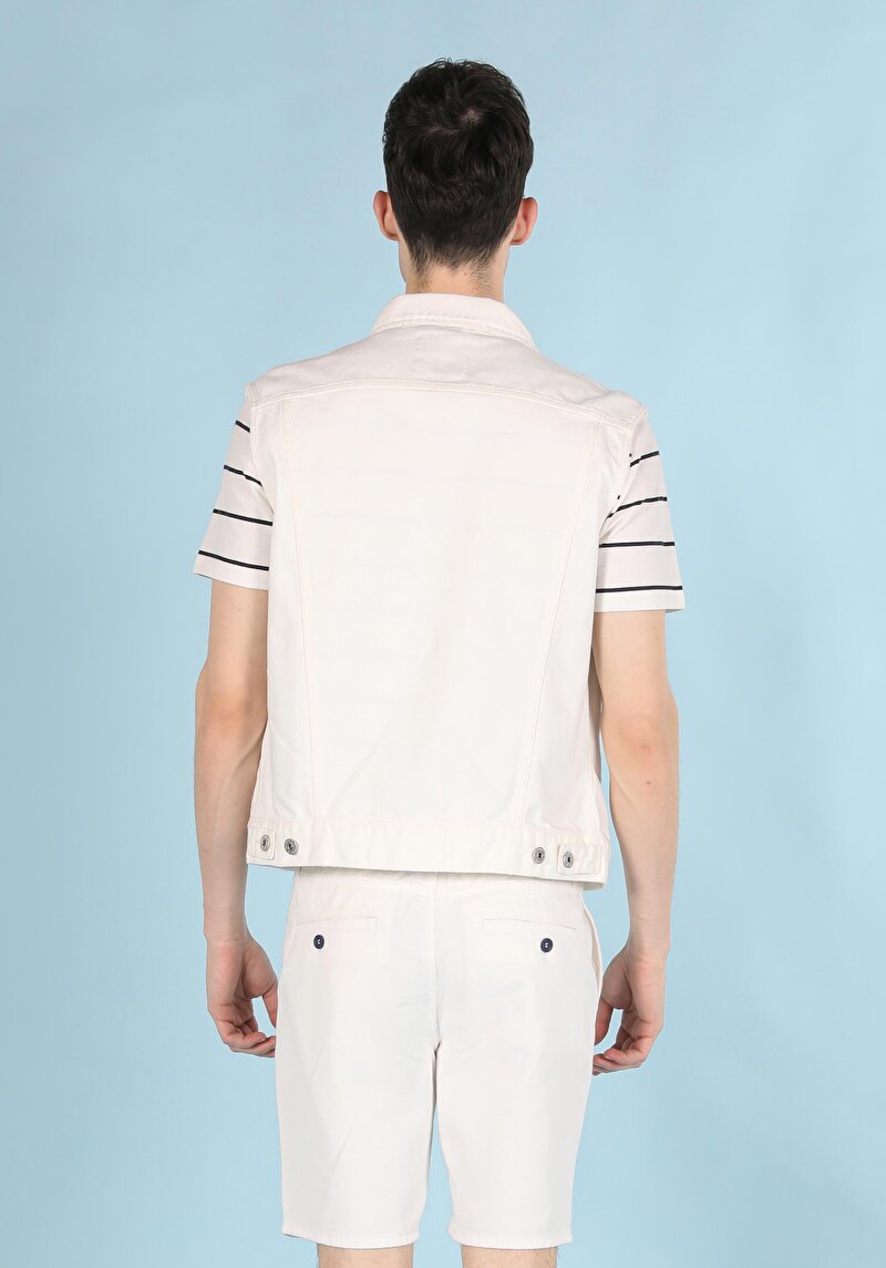 Slim Fit Klasik Yaka Düğmeli Astarsız Erkek Beyaz Yelek