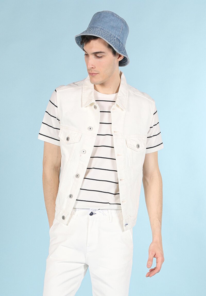 Slim Fit Klasik Yaka Düğmeli Astarsız Erkek Beyaz Yelek