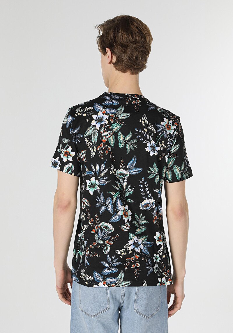 Regular Fit Yuvarlak Yaka Baskılı Erkek Çok Renkli Kısa Kol Tişört