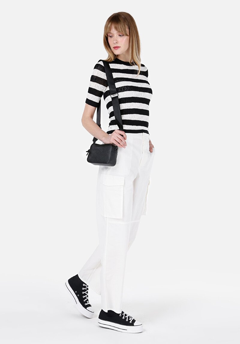 Regular Fit Yüksek Bel Geniş Paça Kadın Beyaz Pantolon