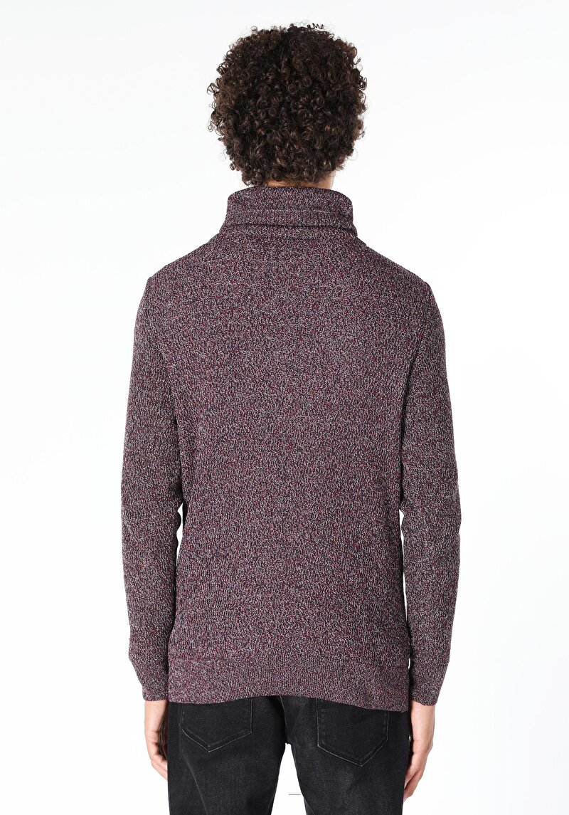 Slim Fit Turtle Neck Jakarlı Erkek Bordo Kazak