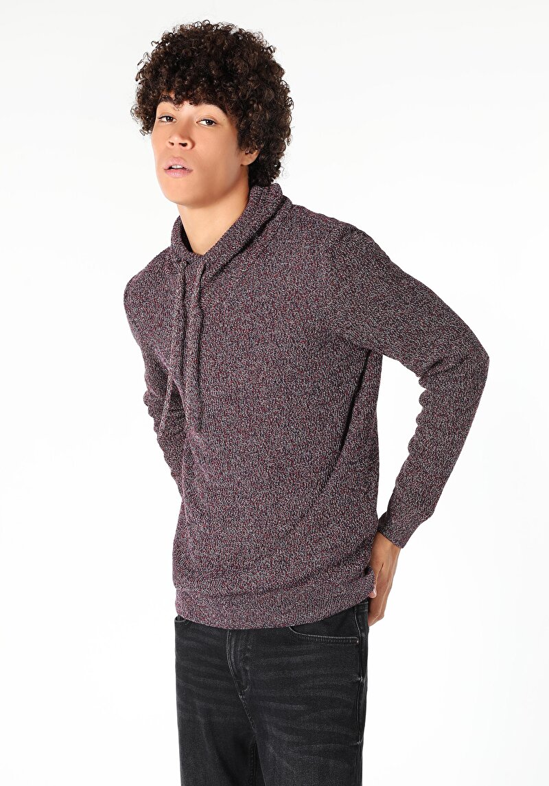 Slim Fit Turtle Neck Jakarlı Erkek Bordo Kazak