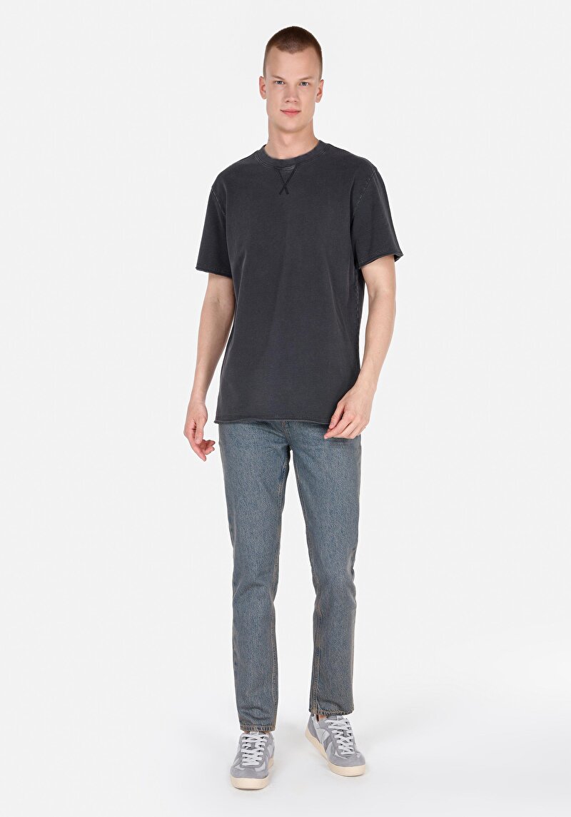 Comfort Fit Yuvarlak Yaka Erkek Antrasit Kısa Kol Tişört