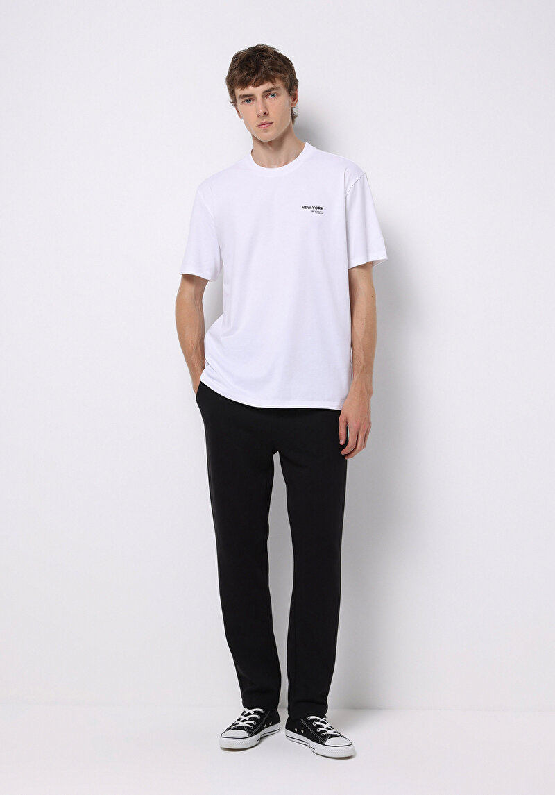 Slim Fit Orta Bel Düz Örme Erkek Siyah Eşofman Altı