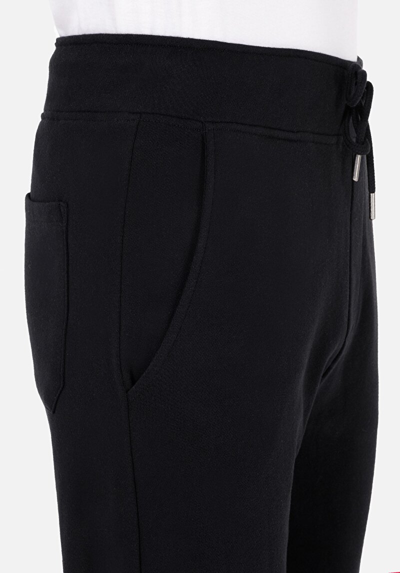 Slim Fit Orta Bel Düz Erkek Siyah Eşofman Altı