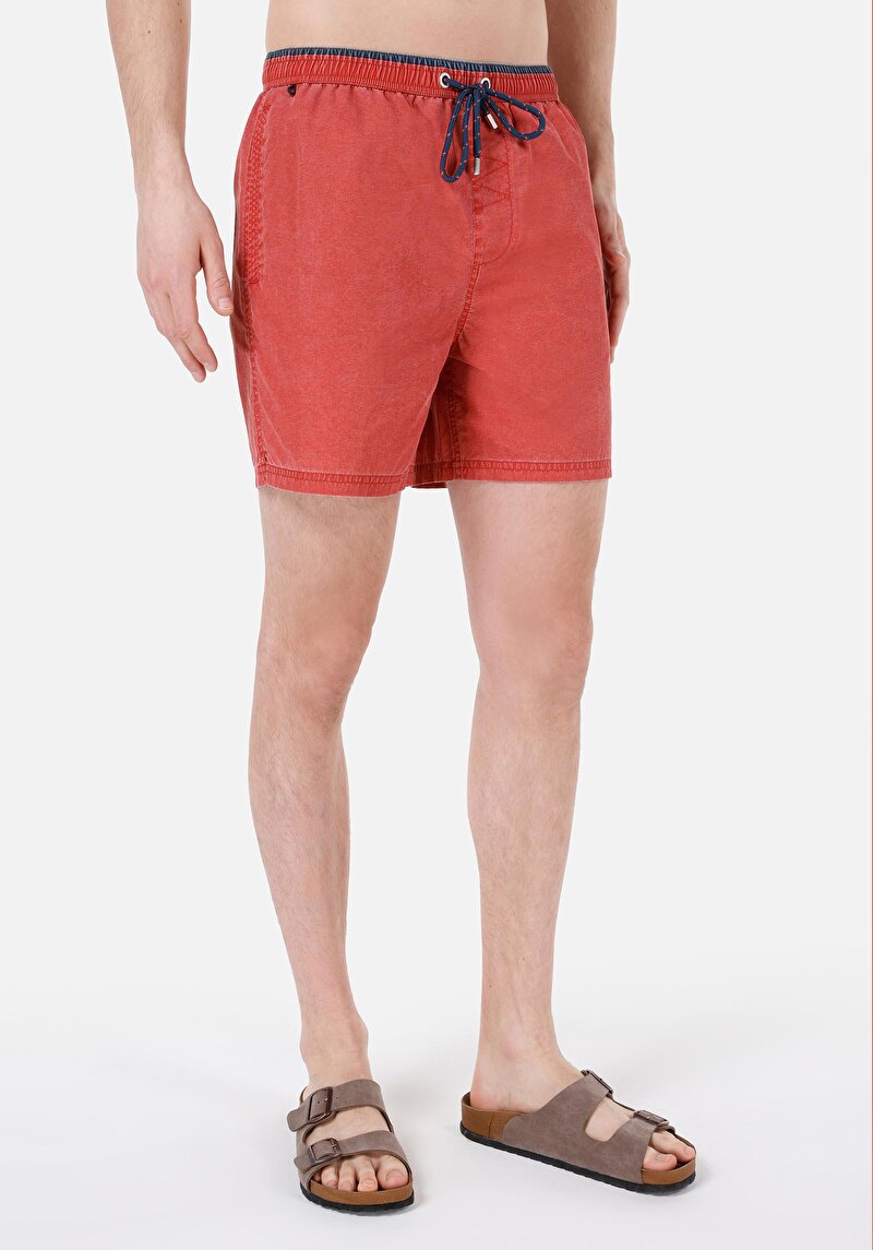 Slim Fit Erkek Kirmizi Deniz Şortu
