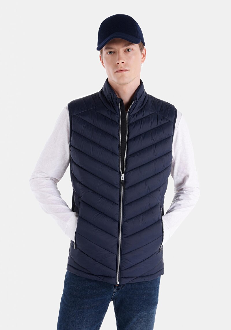 Slim Fit Fermuarlı Erkek Lacivert Yelek
