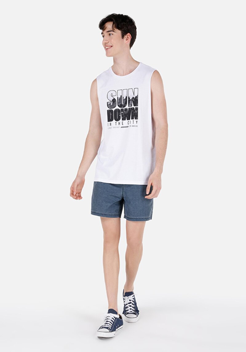 Slim Fit Orta Bel Erkek Mavi Deniz Şortu