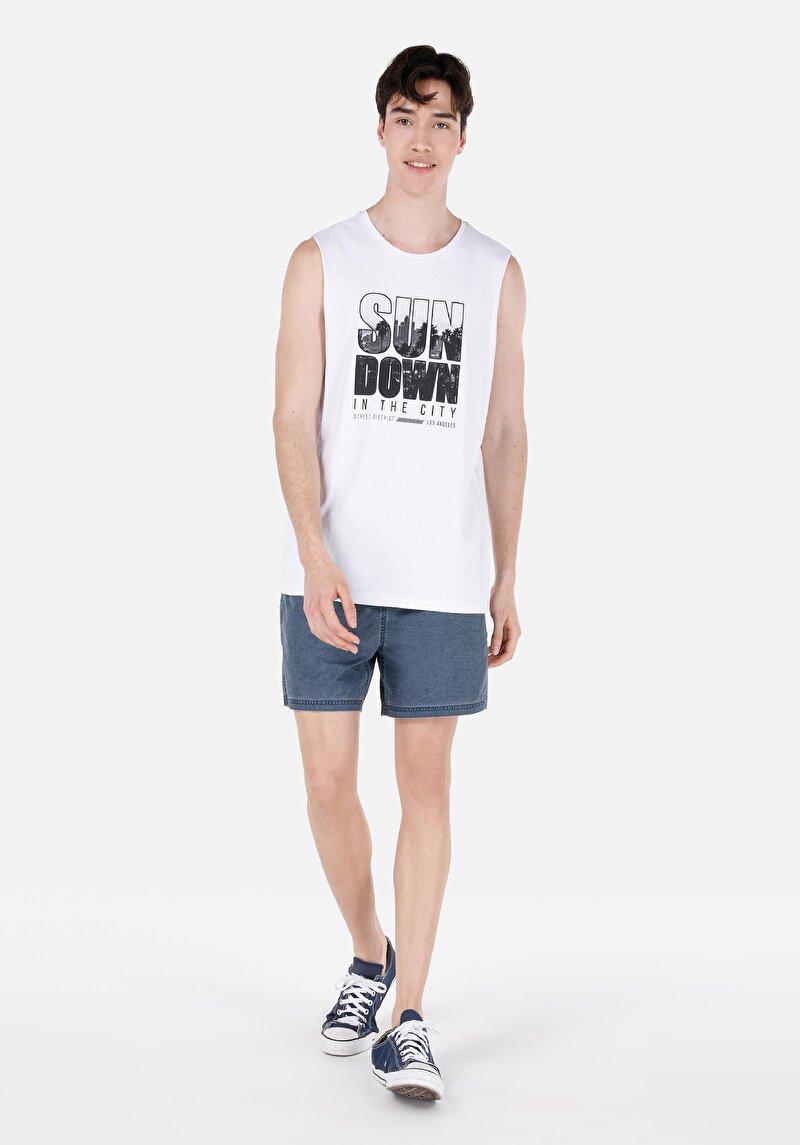 Slim Fit Orta Bel Erkek Mavi Deniz Şortu