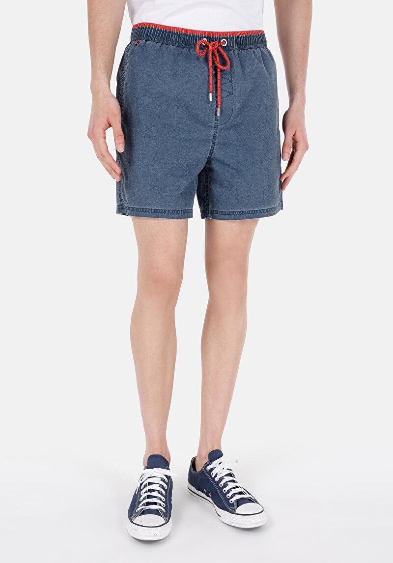 Slim Fit Orta Bel Erkek Mavi Deniz Şortu
