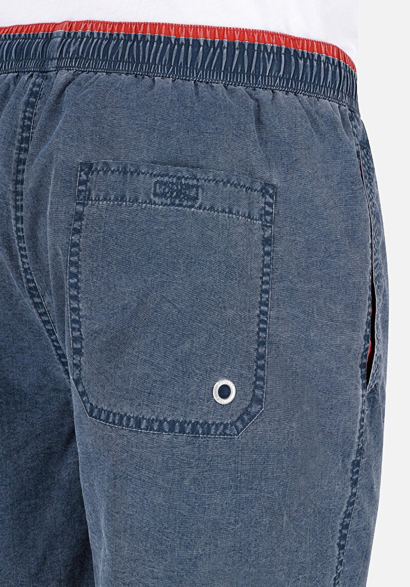 Slim Fit Orta Bel Erkek Mavi Deniz Şortu