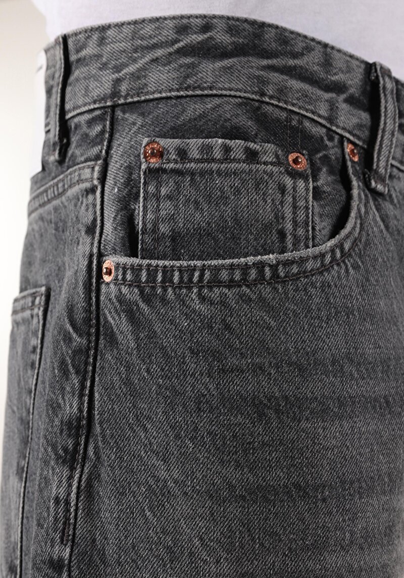 Loose Relaxed Fit Drop Crotch Kısa Paça Erkek Gri Jean Pantolon