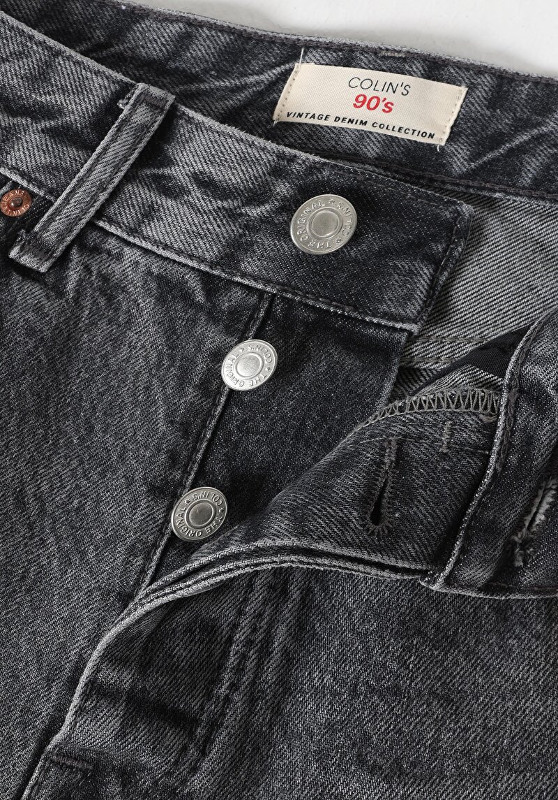 Loose Relaxed Fit Drop Crotch Kısa Paça Erkek Gri Jean Pantolon