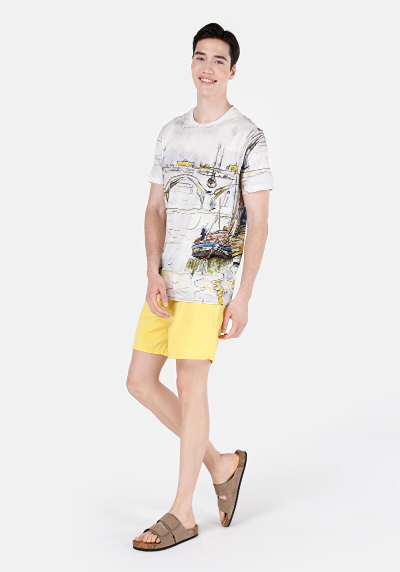 Slim Fit Erkek Sari Deniz Şortu