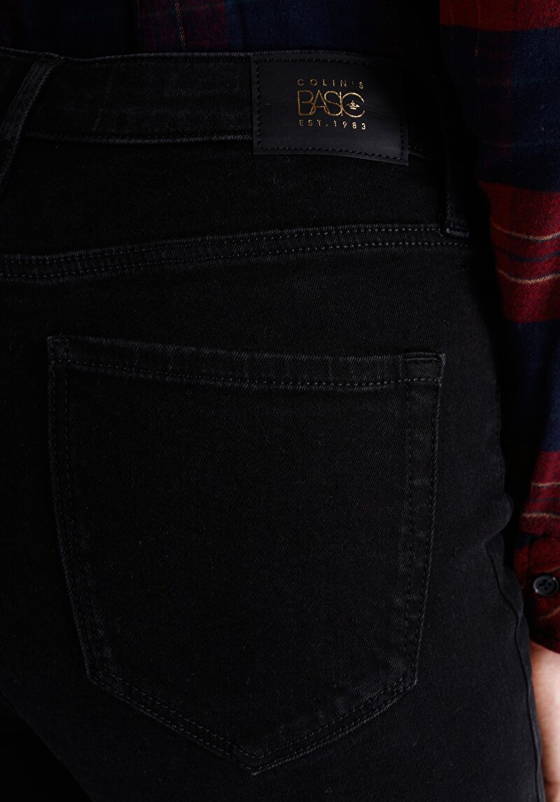 Slim Fit Orta Bel Düz Paça Kadın Siyah Jean Pantolon