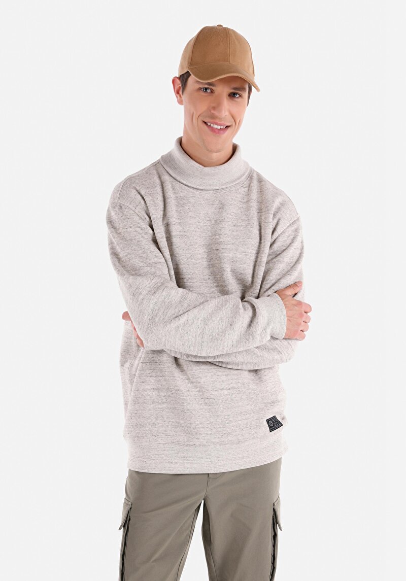 Comfort Fit Balıkçı Yaka Düz Erkek Taş Uzun Kol Tişört