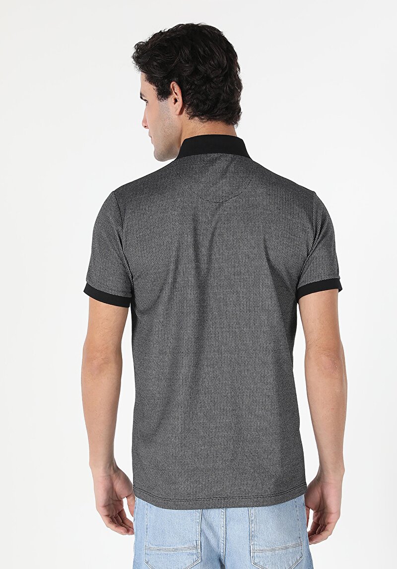 Regular Fit Polo Yaka Jakarlı Erkek Antrasit Kısa Kol Tişört