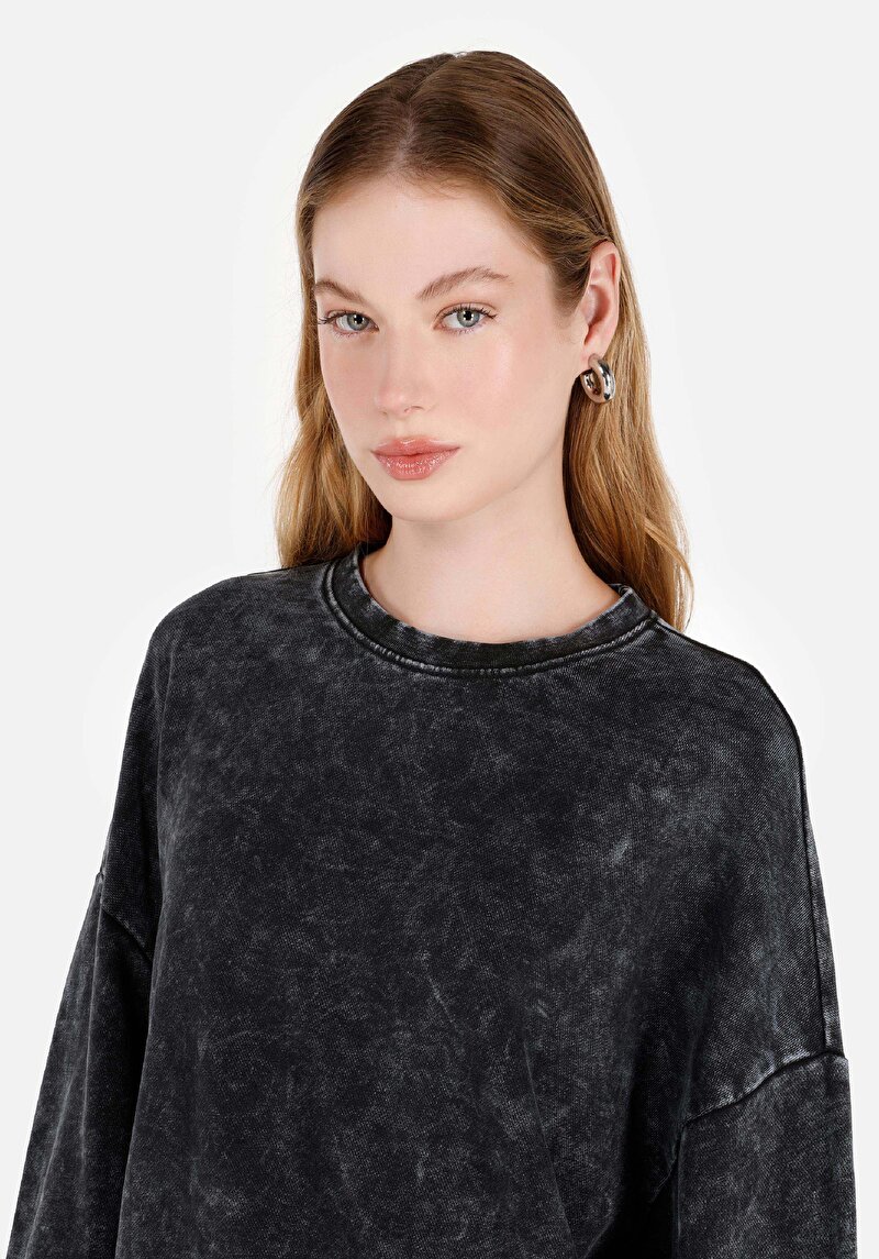 Comfort Fit Yuvarlak Yaka  Kadın Antrasit Sweatshirt