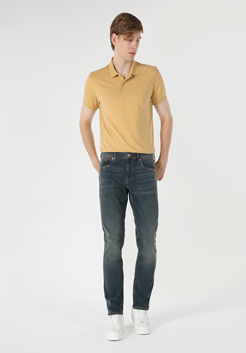 044 Karl Straight Fit Düşük Bel Düz Paça Erkek Yeşil Jean Pantolon Cl1062426
