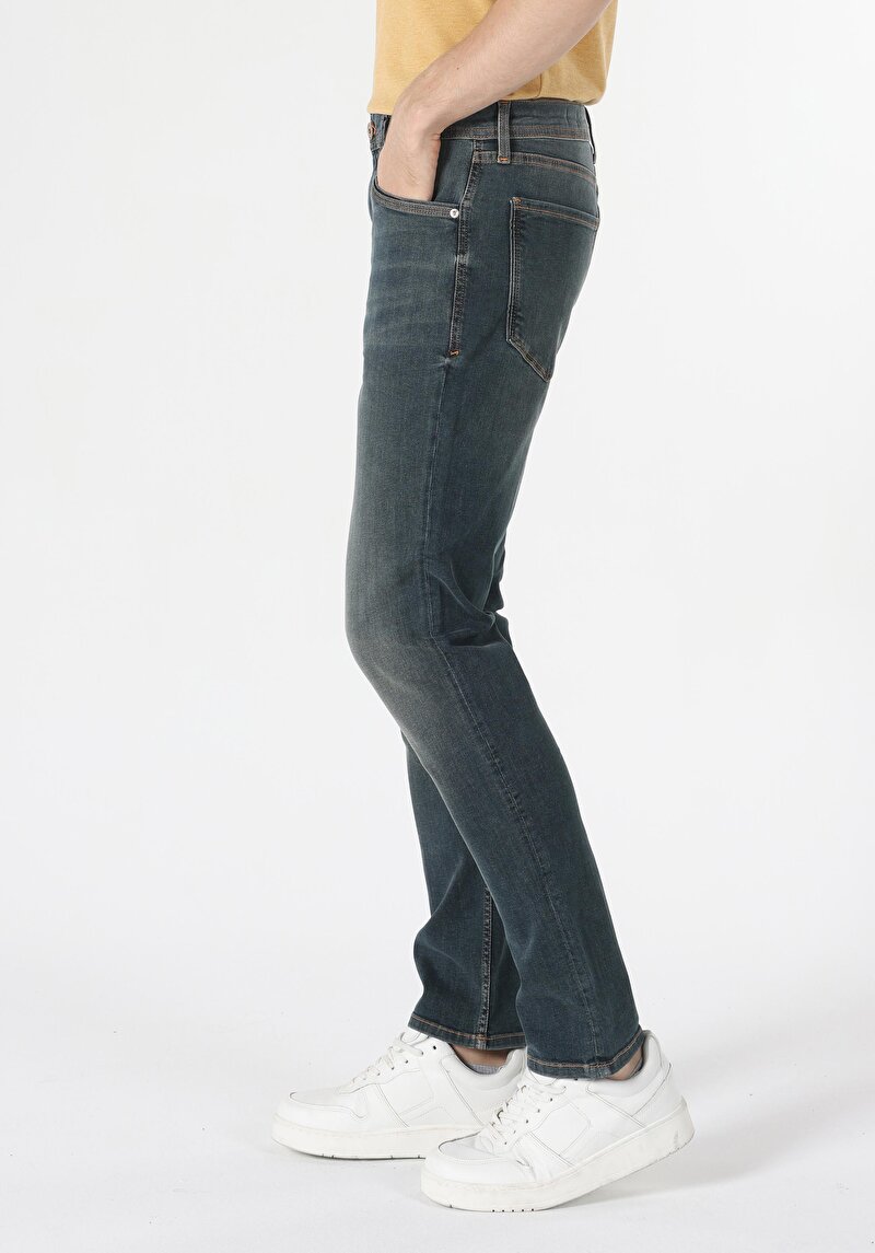 044 Karl Straight Fit Düşük Bel Düz Paça Erkek Yeşil Jean Pantolon Cl1062426