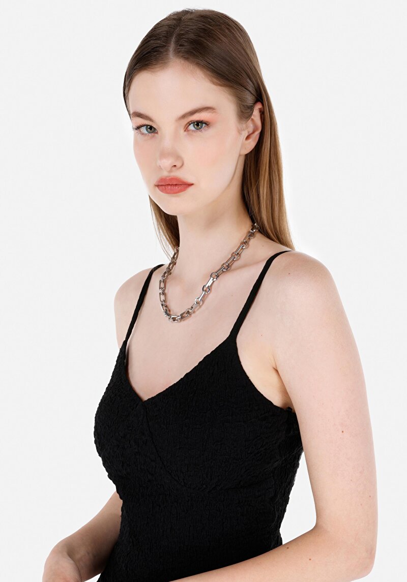 Slim Fit Örme Düz Kadın Siyah Kısa Kol Elbise