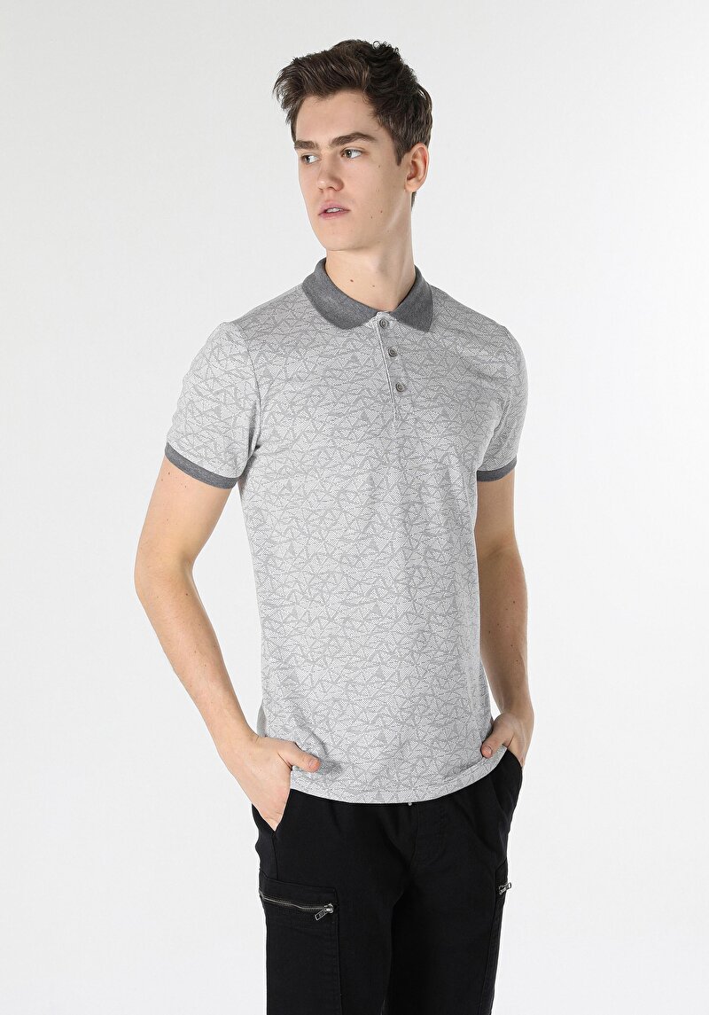 Regular Fit Polo Yaka Erkek Gri Kısa Kol Tişört