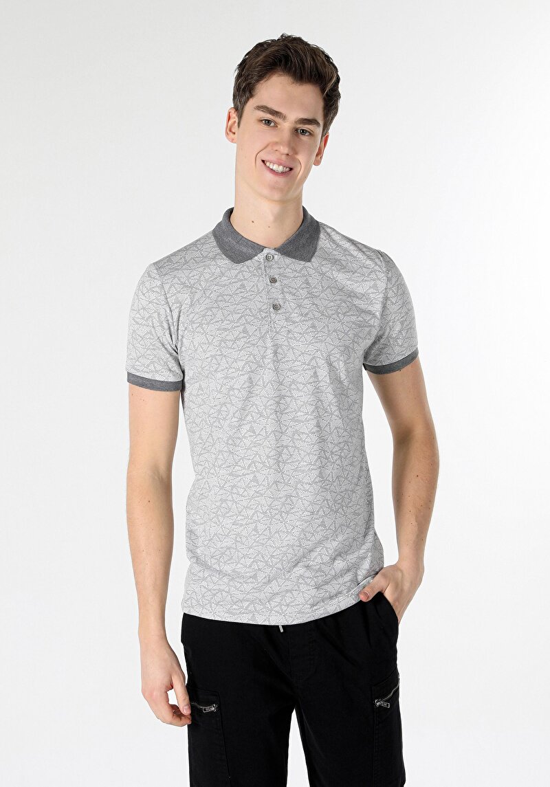 Regular Fit Polo Yaka Erkek Gri Kısa Kol Tişört