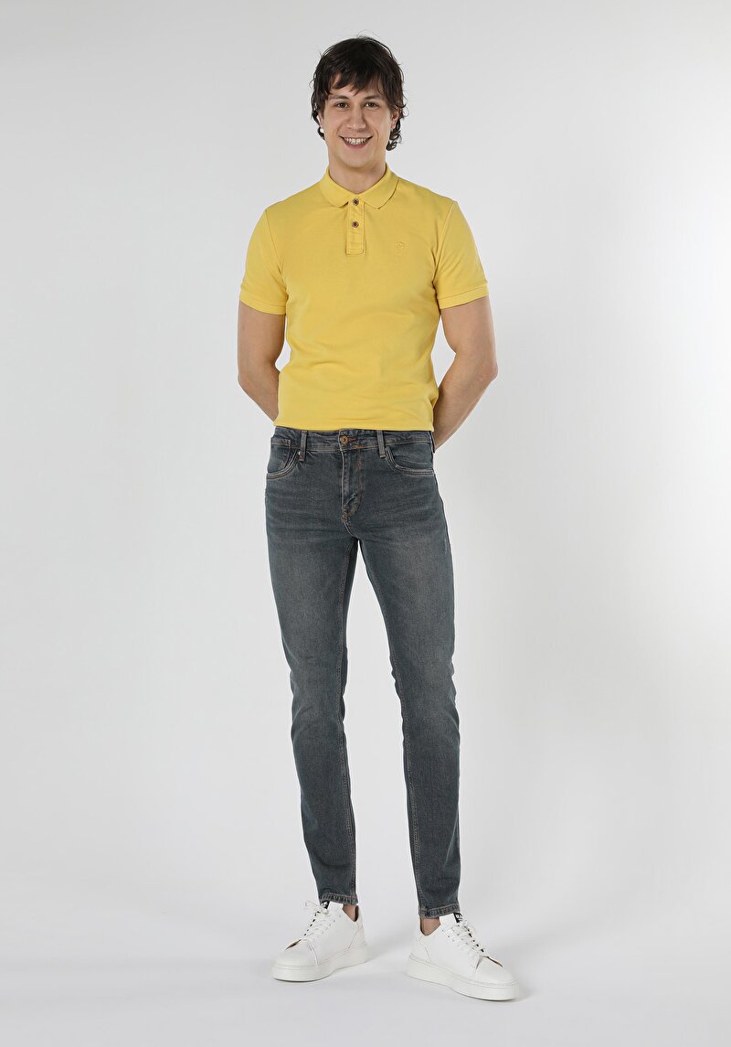 Slim Fit Düşük Bel Dar Paça Erkek Denim Jean Pantolon