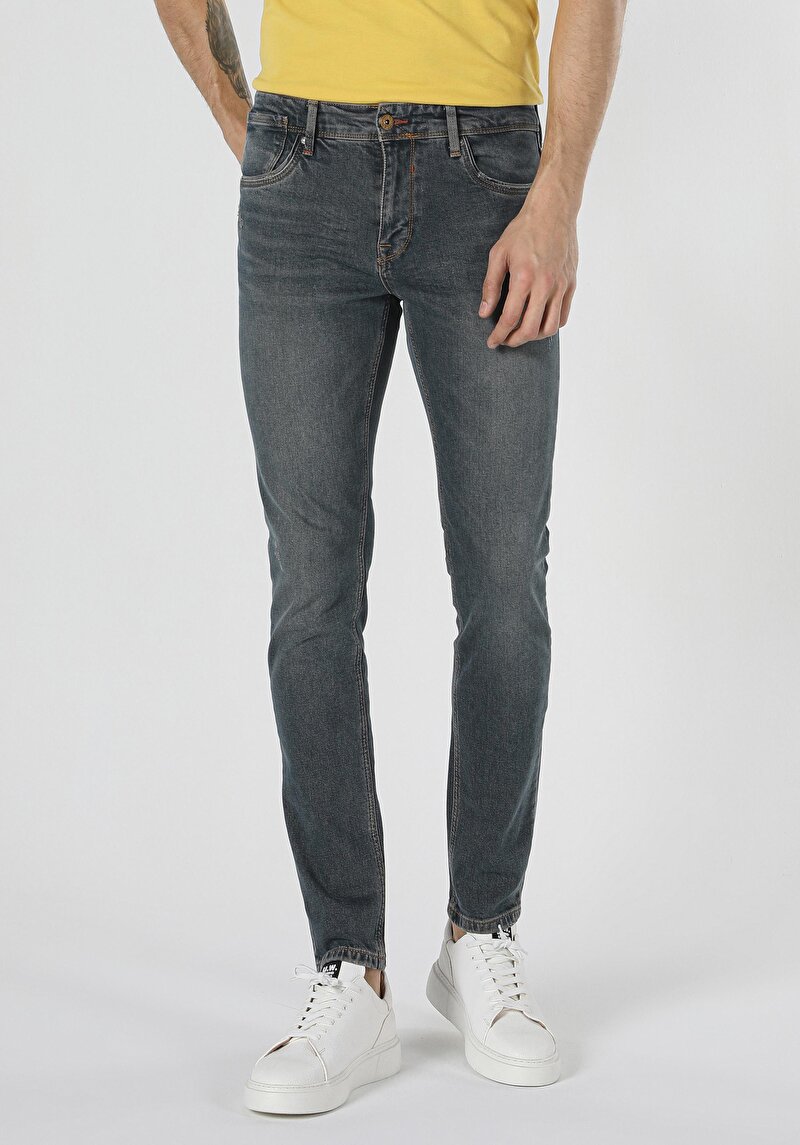 Slim Fit Düşük Bel Dar Paça Erkek Denim Jean Pantolon