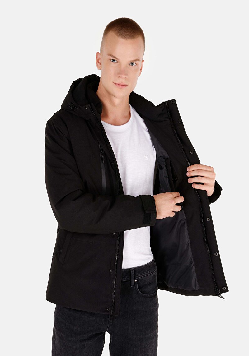 Regular Fit     Erkek Siyah Mont