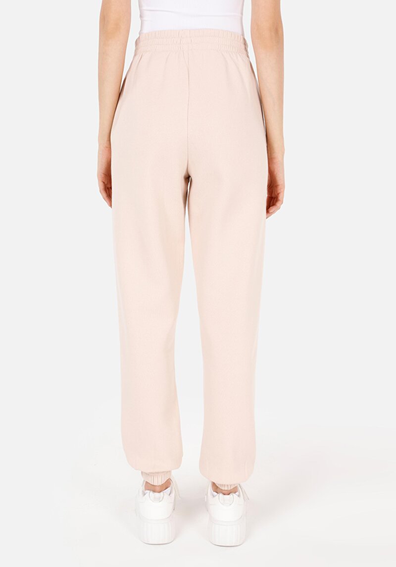 Regular Fit Orta Bel Düz Kadın Bej Eşofman Altı