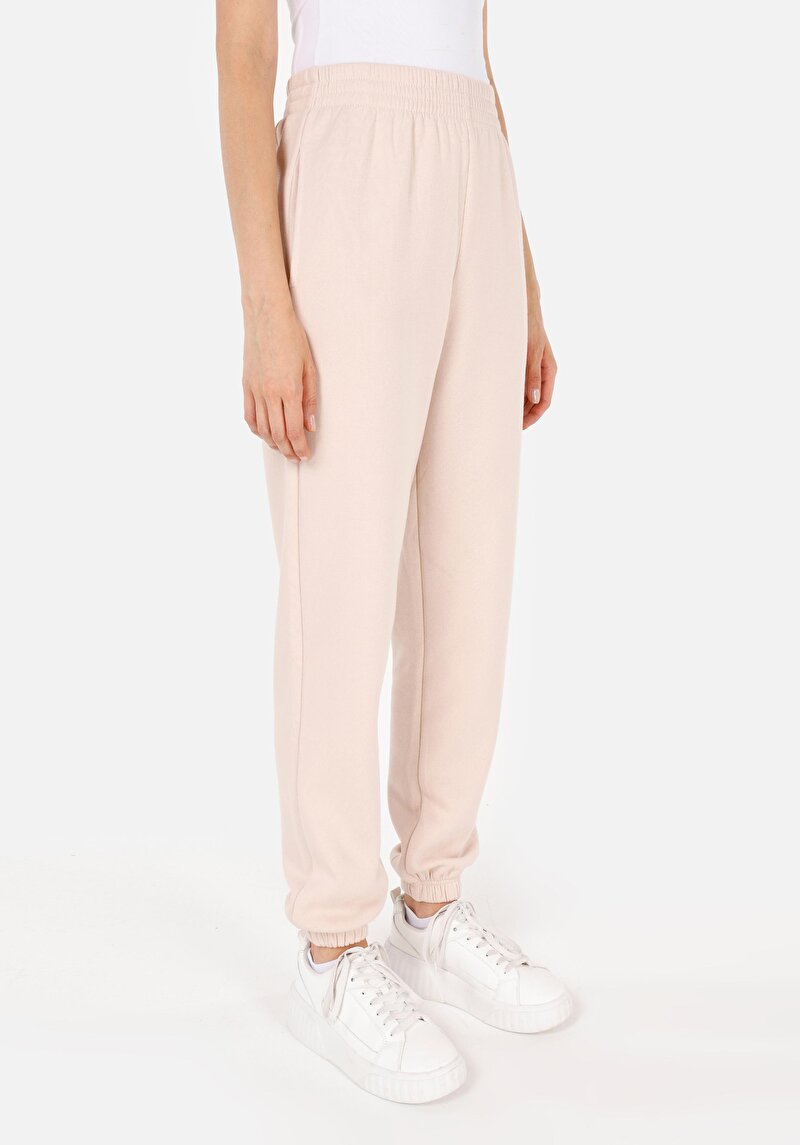 Regular Fit Orta Bel Düz Kadın Bej Eşofman Altı