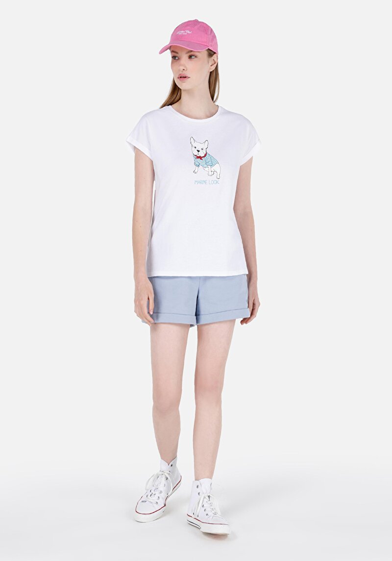 Regular Fit Orta Bel Cepli Kadın Mavi Şort