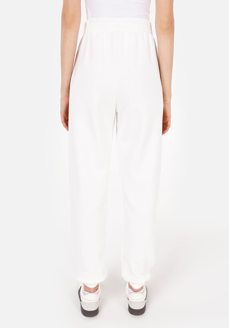 Regular Fit Orta Bel Düz Kadın Beyaz Eşofman Altı