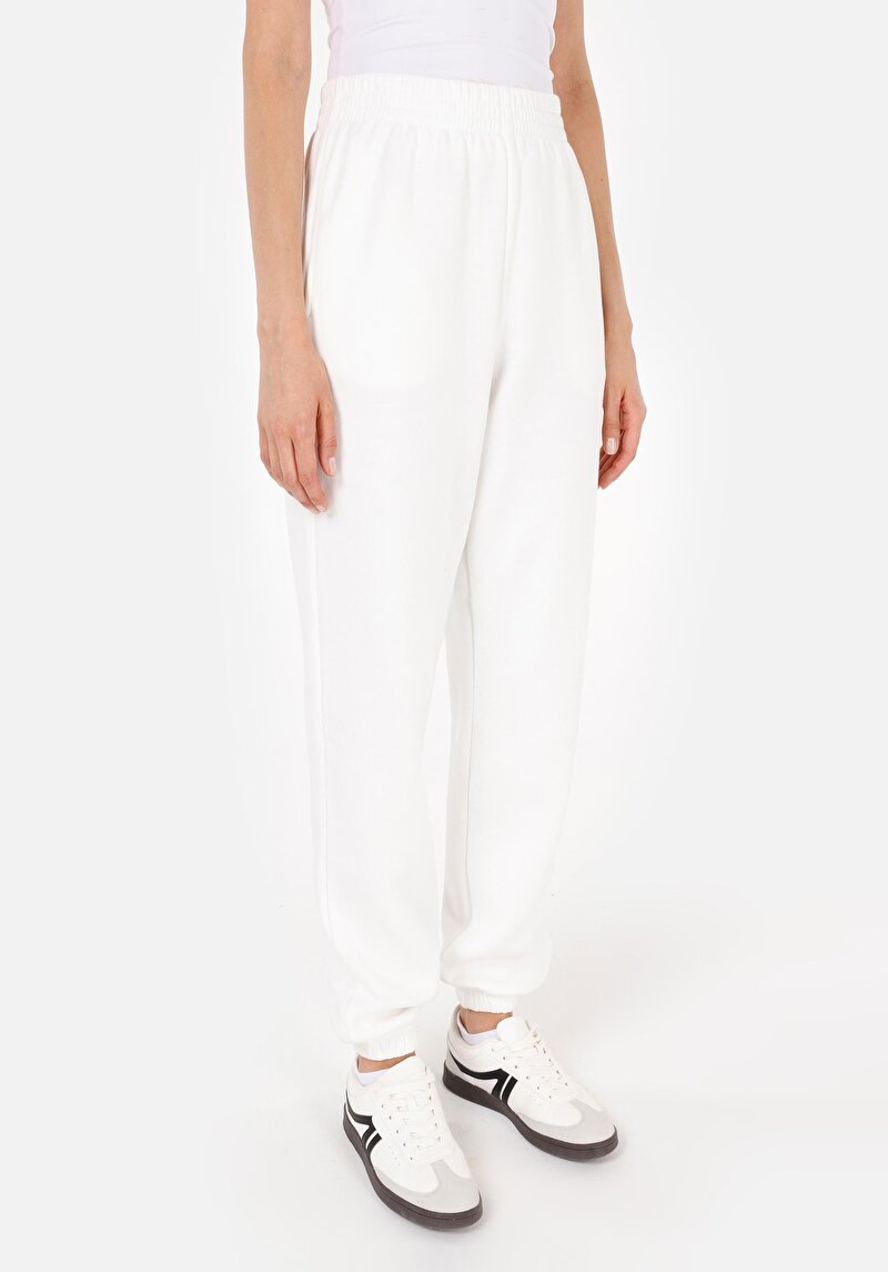 Regular Fit Orta Bel Düz Kadın Beyaz Eşofman Altı