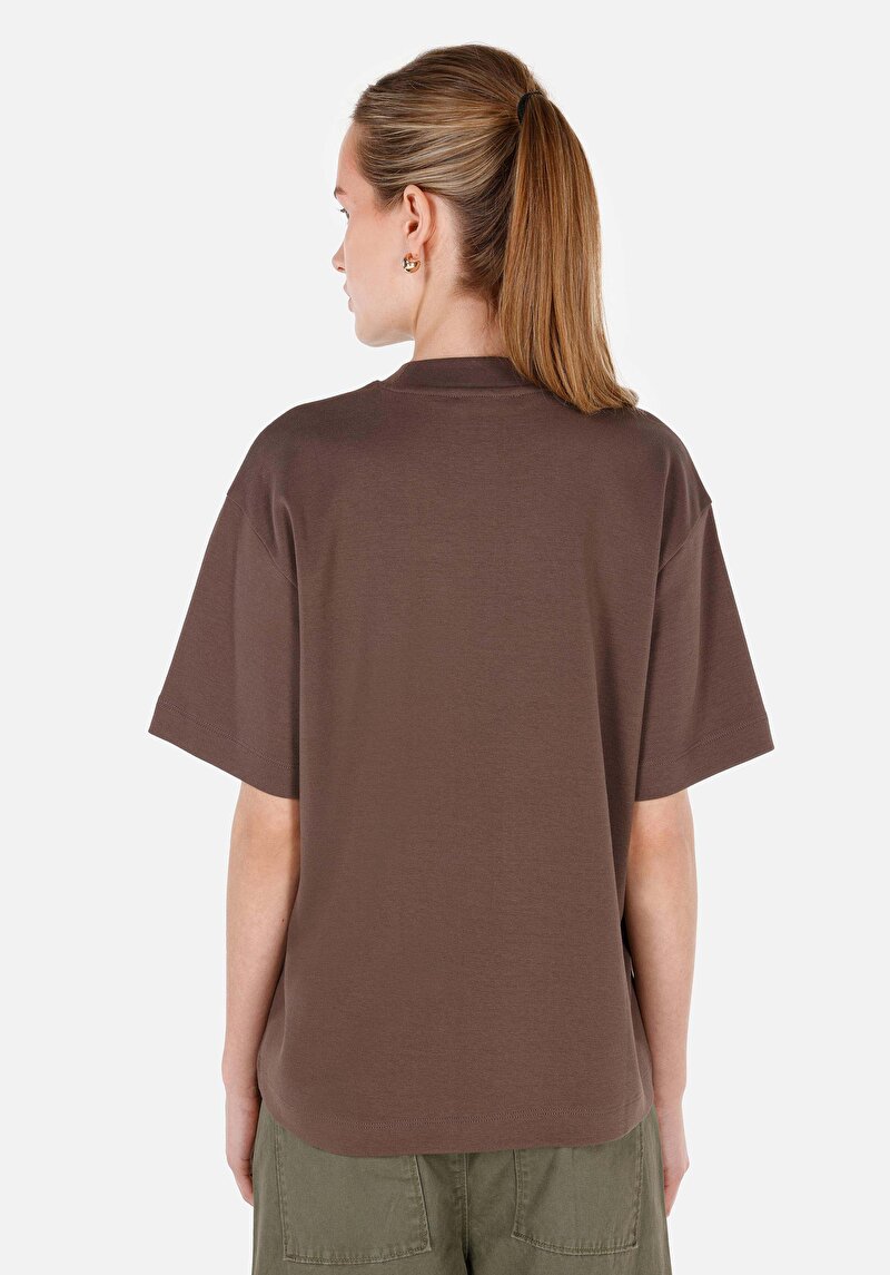 Regular Fit Yuvarlak Yaka  Kadın Kahverengi Kısa Kol Tişört