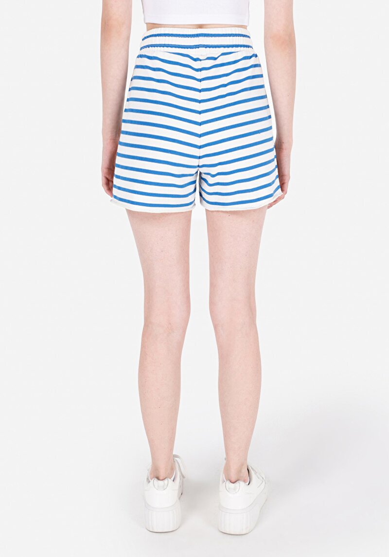 Regular Fit Orta Bel Kadın Mavi Şort