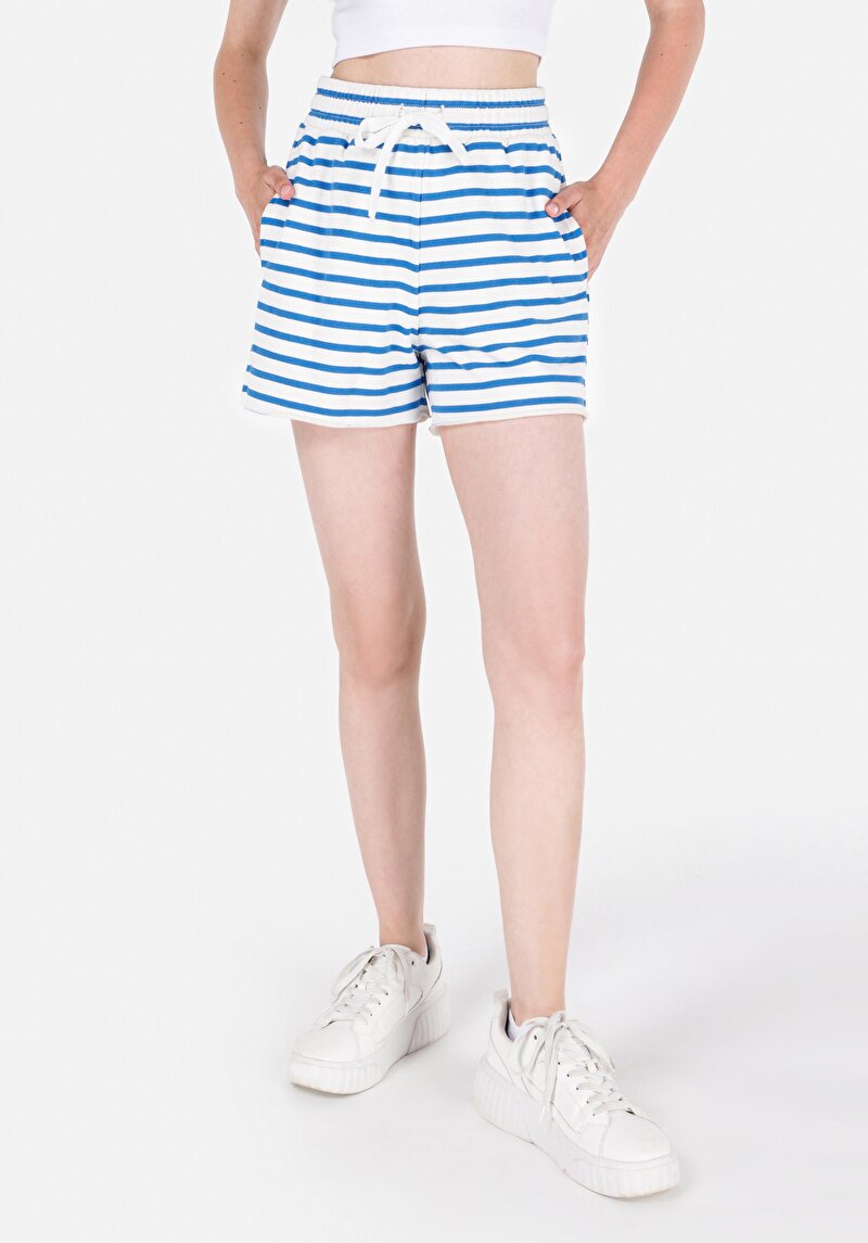 Regular Fit Orta Bel Kadın Mavi Şort