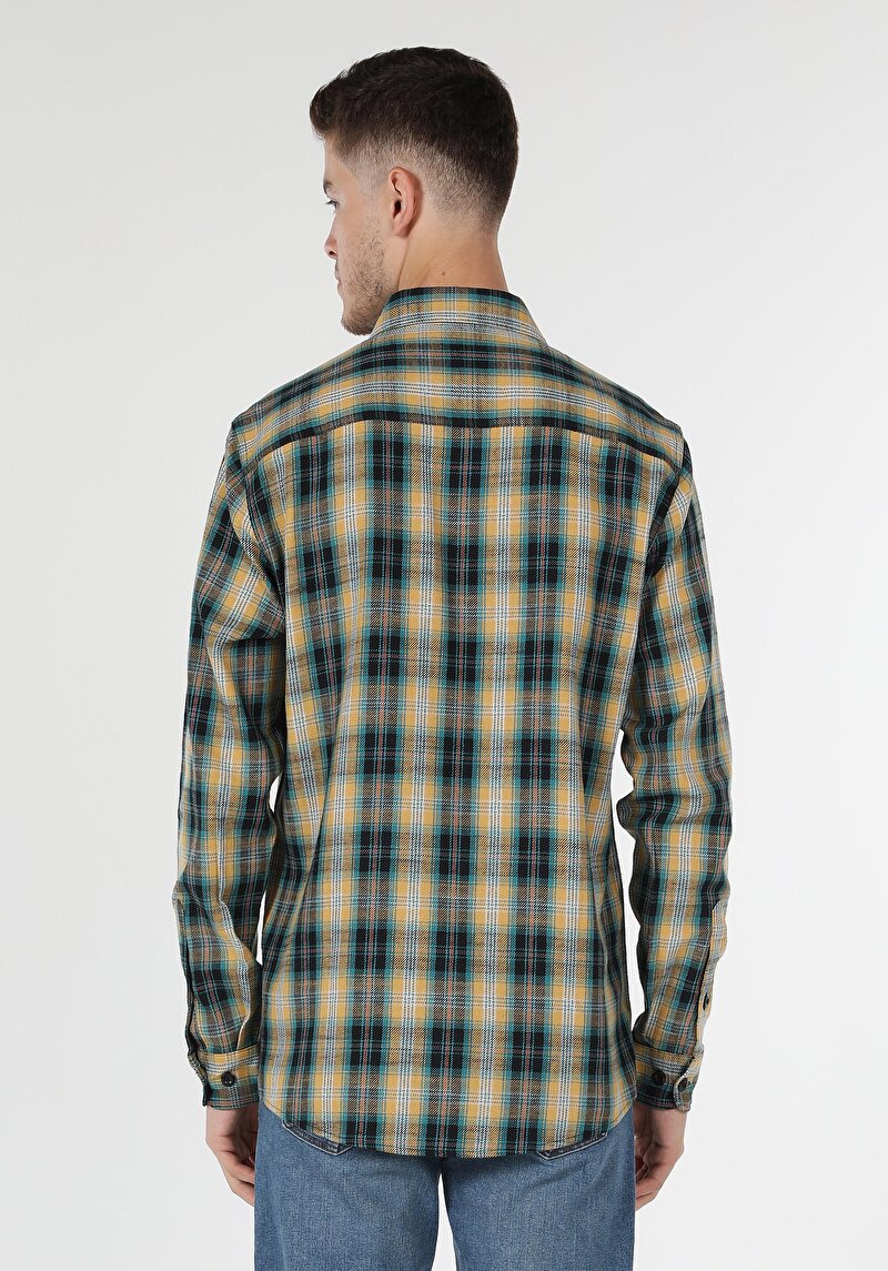 Regular Fit Shirt Neck Ekoseli Erkek Çok Renkli Uzun Kol Gömlek