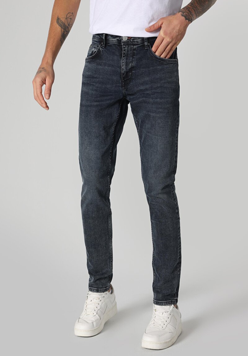 Slim Fit Düşük Bel Dar Paça Erkek Denim Jean Pantolon