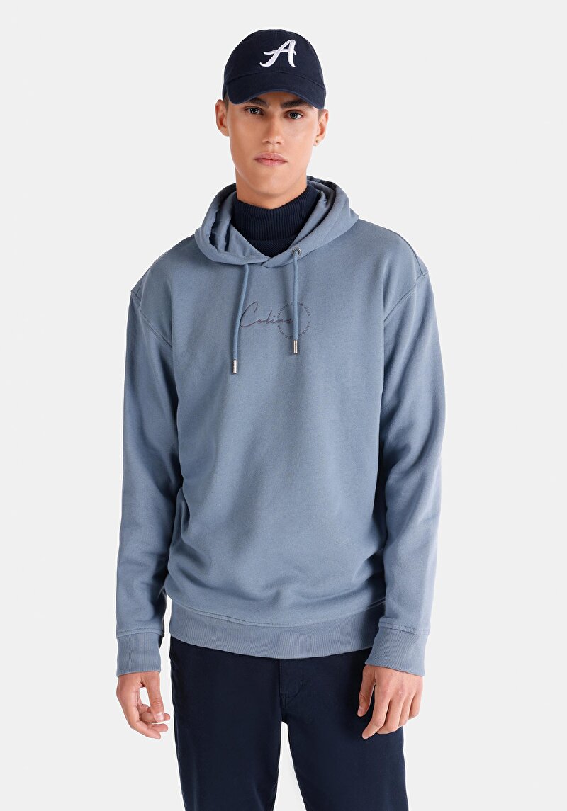 Comfort Fit Erkek Mavi Sweatshirt