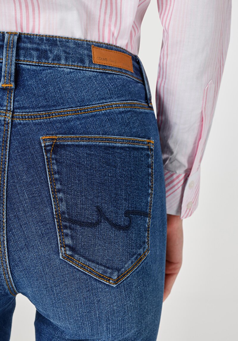 Super Slim Fit Orta Bel Süper Dar Paça Kadın İndigo Jean Pantolon