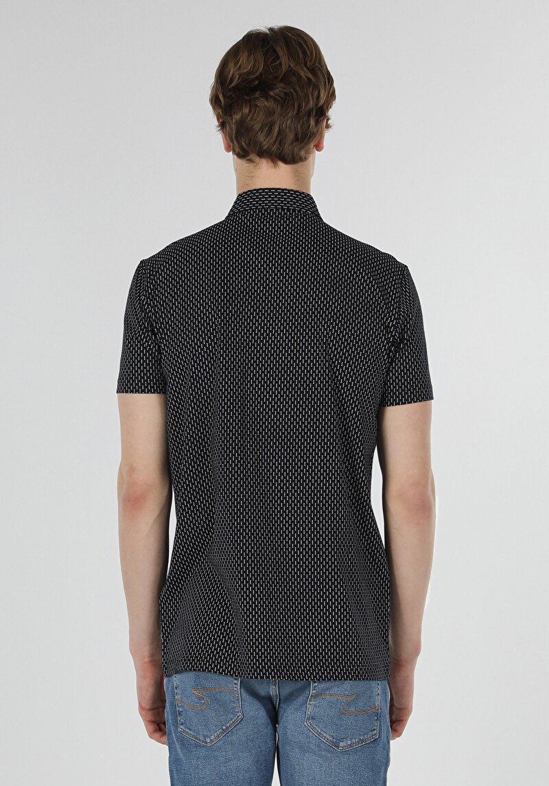 Regular Fit Polo Yaka Baskılı Erkek Lacivert Kısa Kol Tişört