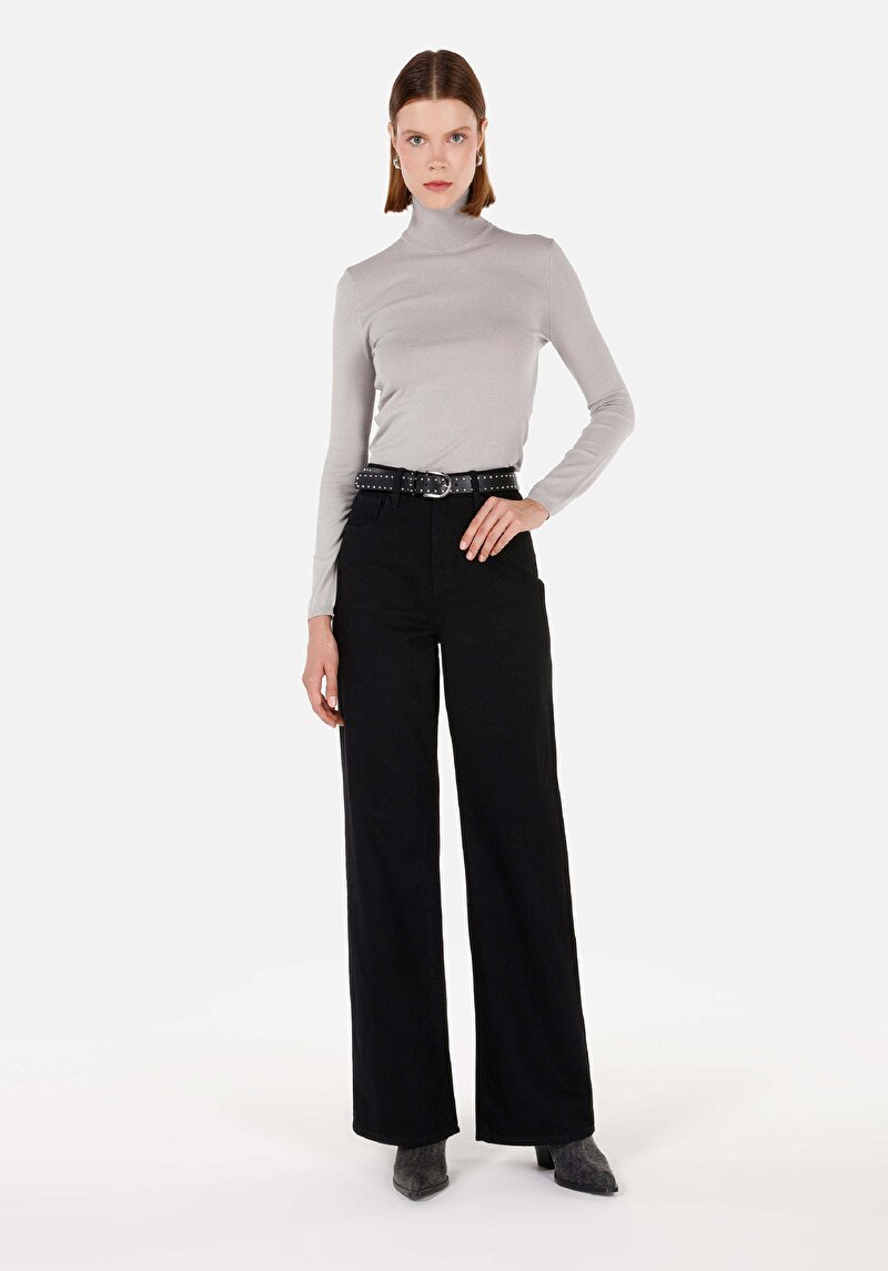 Slim Fit Balıkçı Yaka Kadın Gri Kazak